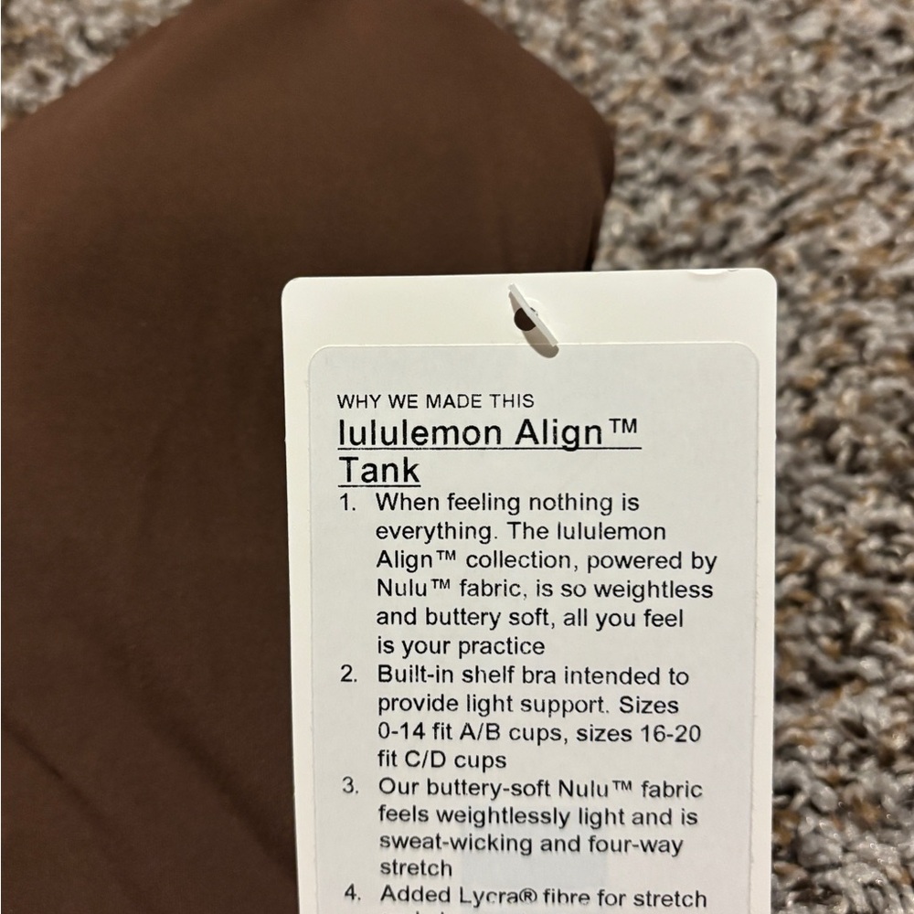 NWT Lululemon Align Tank Java! - Picture 4 of 6